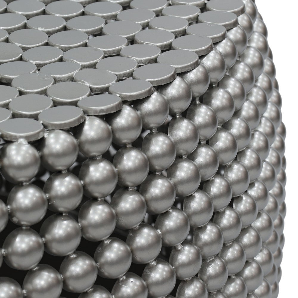 Eve 32’’ Coffee Table | Silver Metallic Beads Studded Pattern | Nickel Coated Iron Frame By The Urban Port