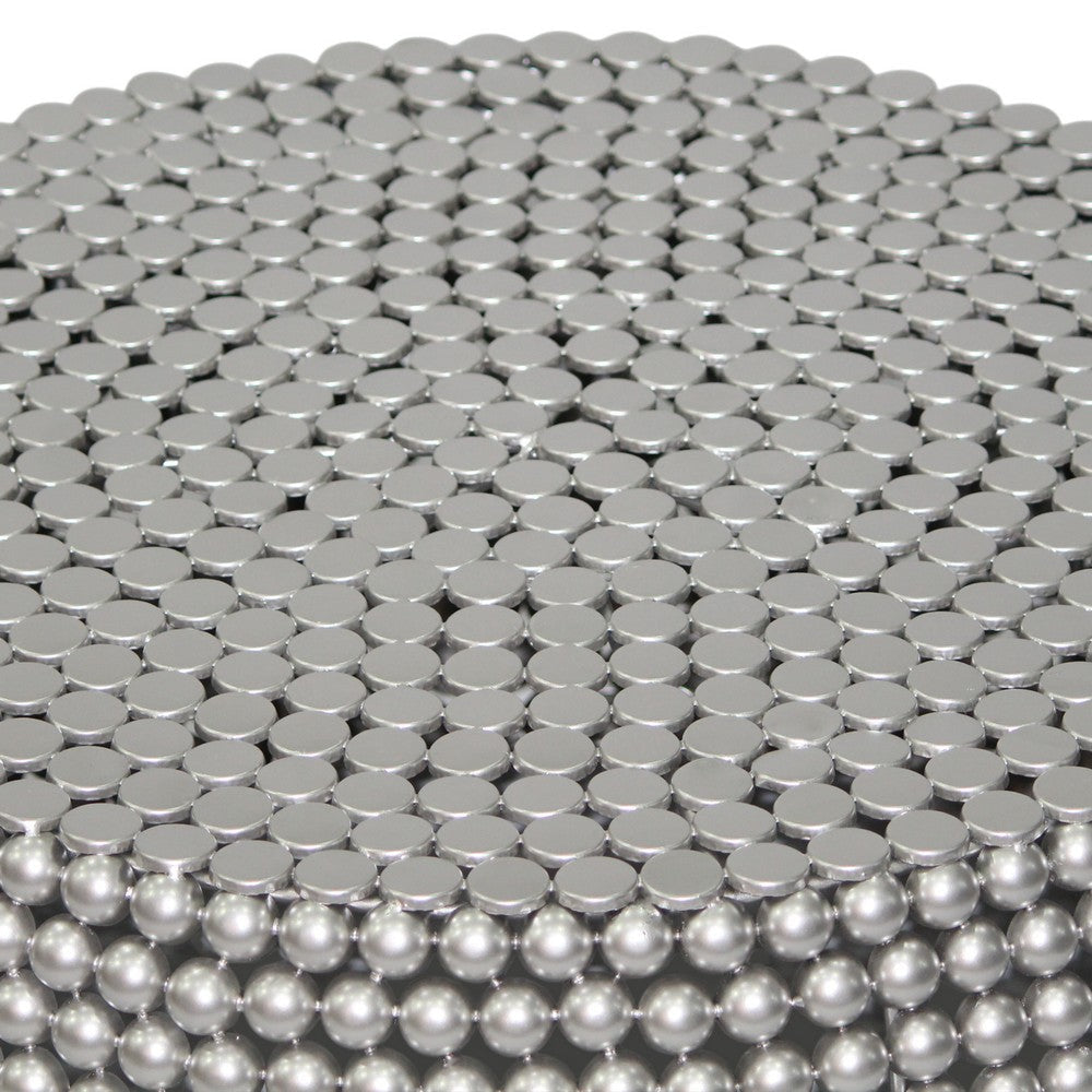 Eve 32’’ Coffee Table | Silver Metallic Beads Studded Pattern | Nickel Coated Iron Frame By The Urban Port