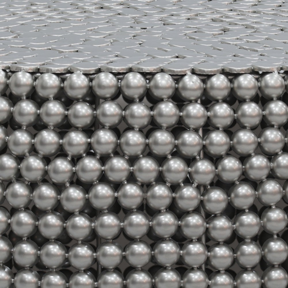 Eve 32’’ Coffee Table | Silver Metallic Beads Studded Pattern | Nickel Coated Iron Frame By The Urban Port