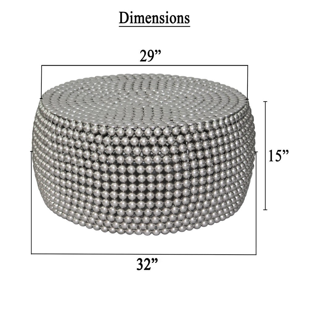 Eve 32’’ Coffee Table | Silver Metallic Beads Studded Pattern | Nickel Coated Iron Frame By The Urban Port