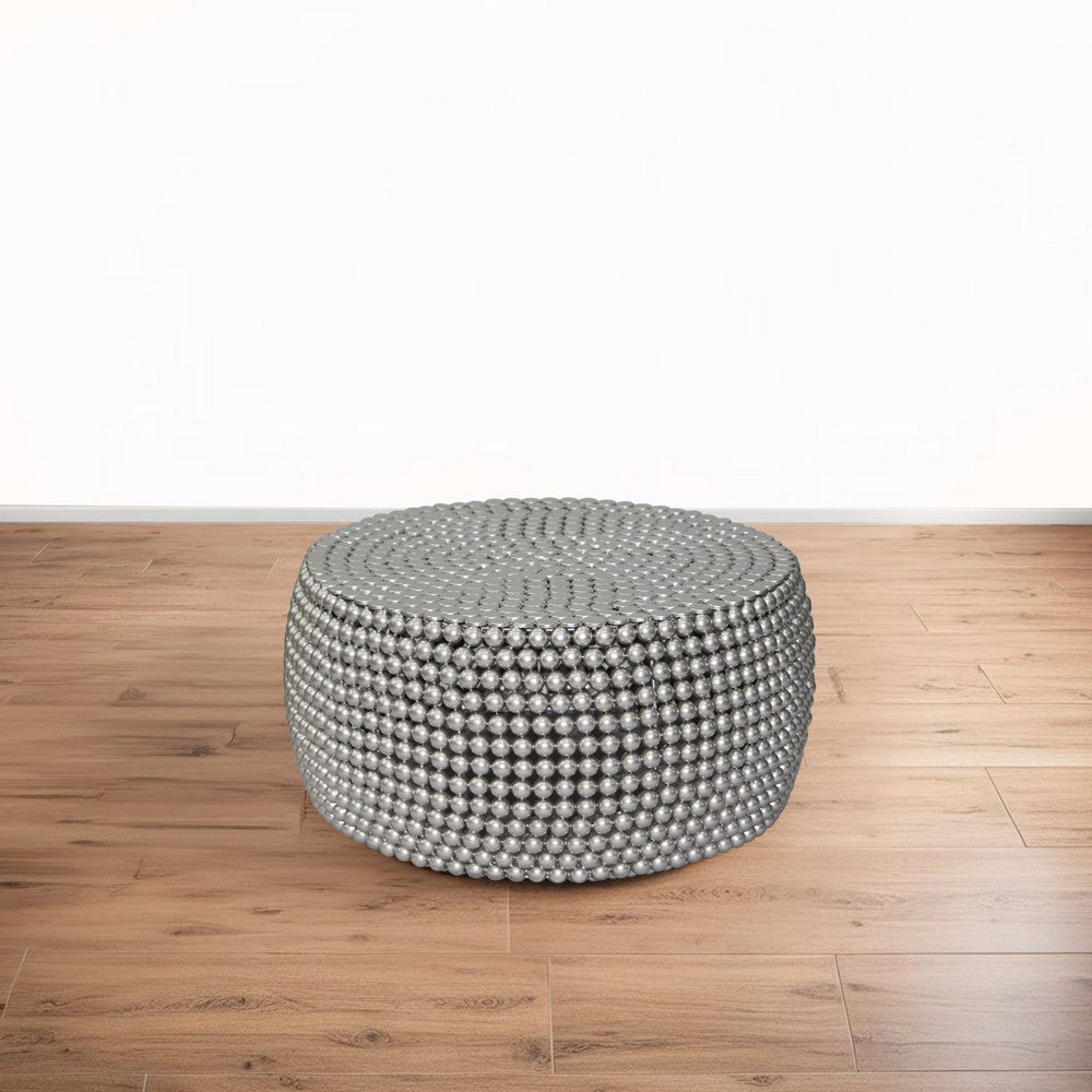 Eve 32’’ Coffee Table | Silver Metallic Beads Studded Pattern | Nickel Coated Iron Frame By The Urban Port