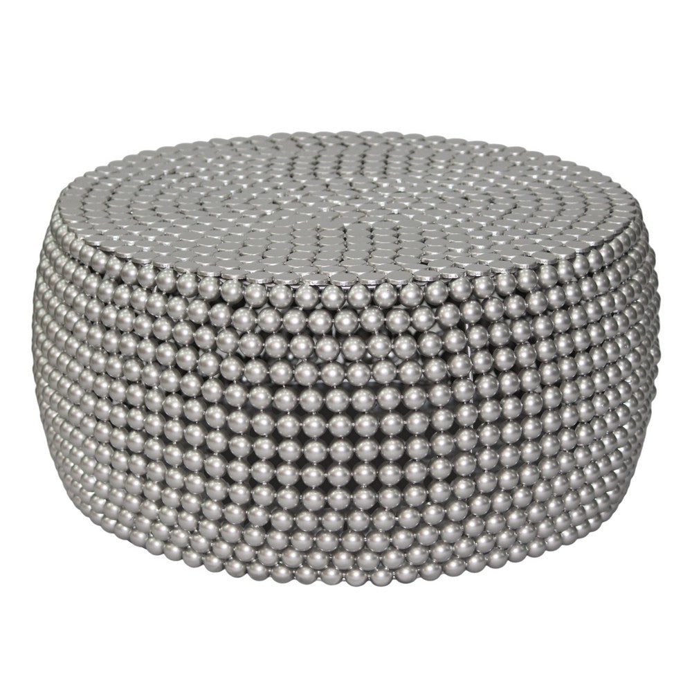 Eve 32’’ Coffee Table | Silver Metallic Beads Studded Pattern | Nickel Coated Iron Frame By The Urban Port