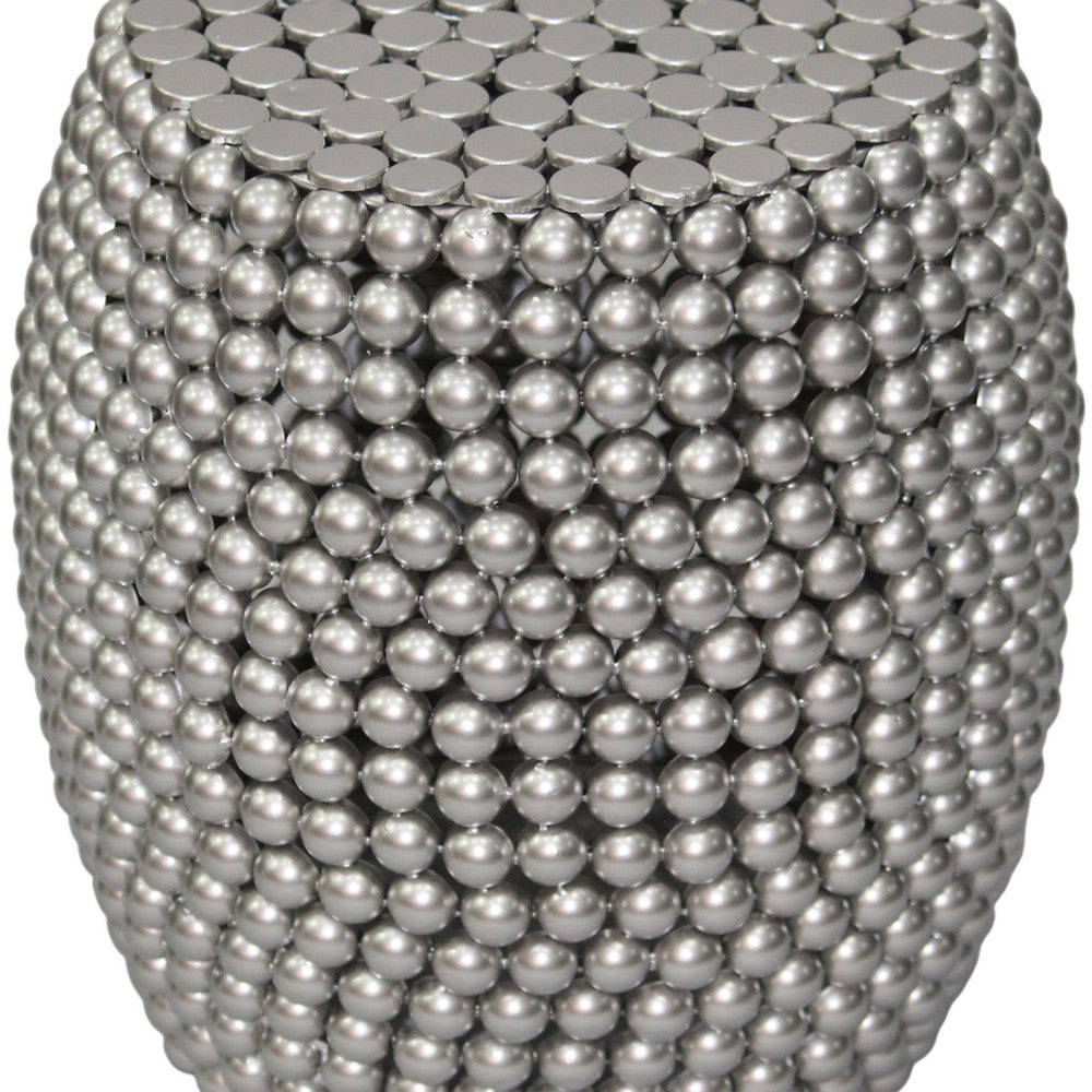Eve 18’’ Side End Table | Silver Metallic Beads Studded Pattern | Nickel Coated Iron Frame By The Urban Port UPT-327671
