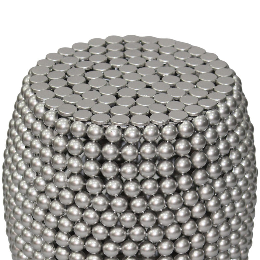 Eve 18’’ Side End Table | Silver Metallic Beads Studded Pattern | Nickel Coated Iron Frame By The Urban Port UPT-327671