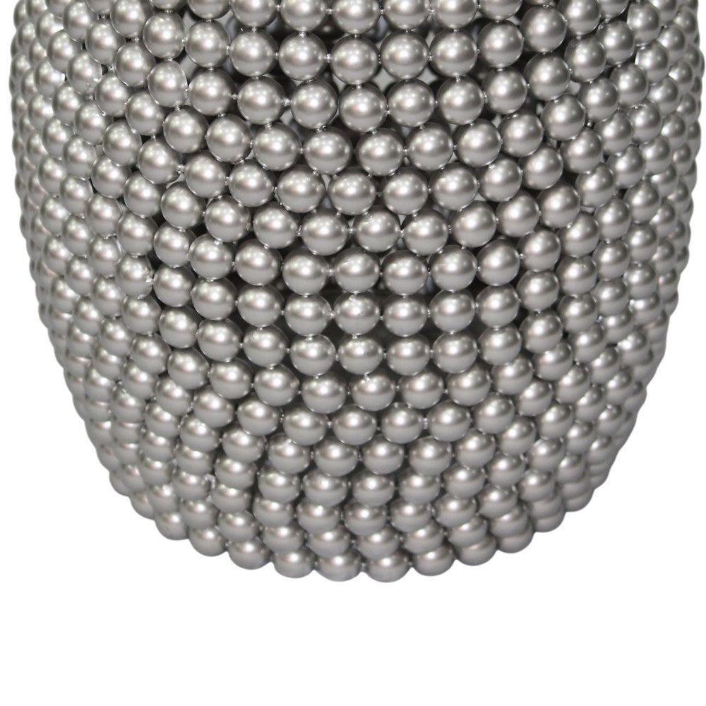 Eve 18’’ Side End Table | Silver Metallic Beads Studded Pattern | Nickel Coated Iron Frame By The Urban Port UPT-327671