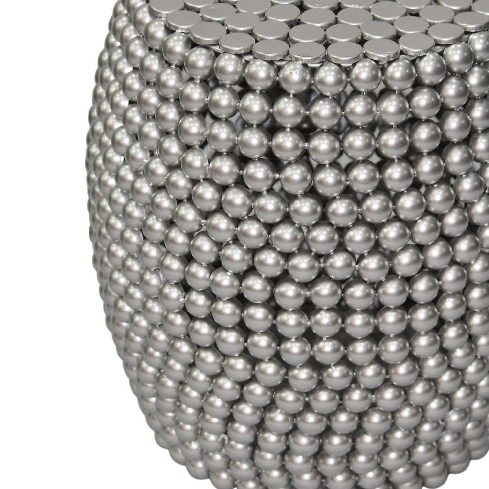 Eve 18’’ Side End Table | Silver Metallic Beads Studded Pattern | Nickel Coated Iron Frame By The Urban Port UPT-327671
