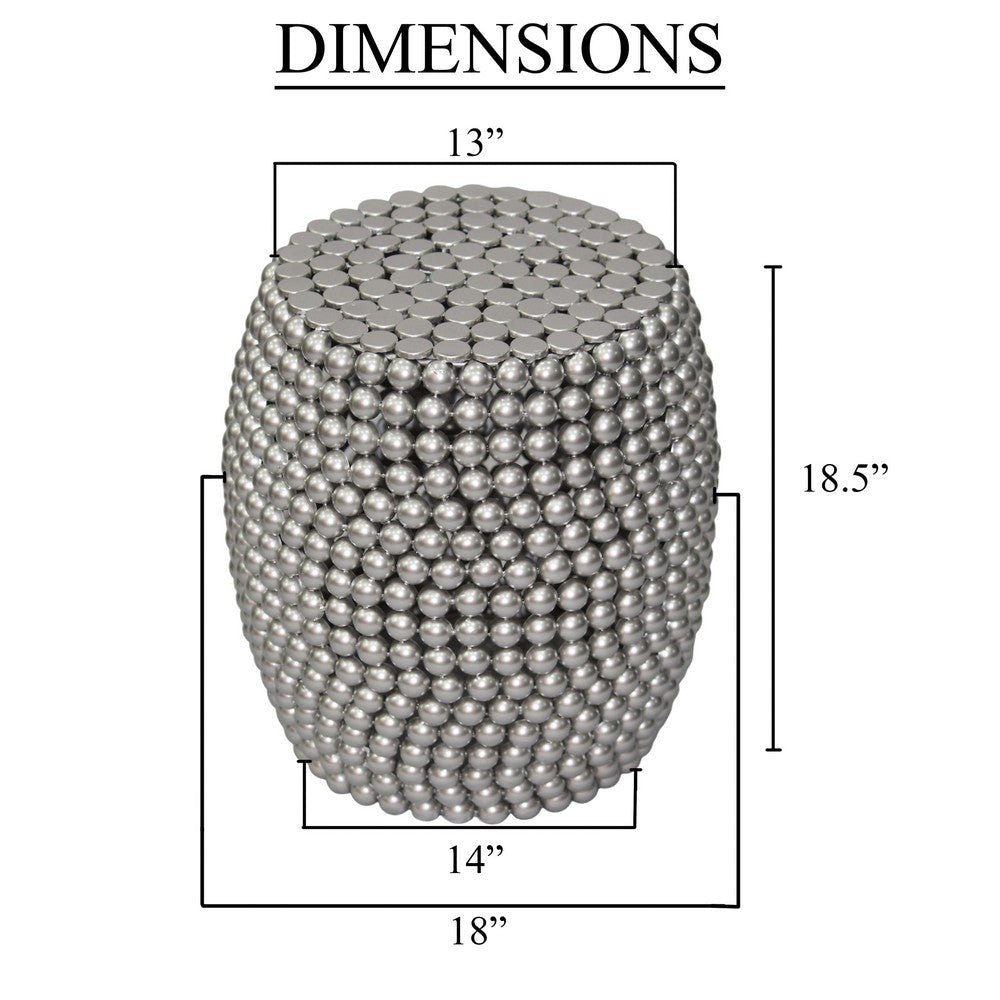 Eve 18’’ Side End Table | Silver Metallic Beads Studded Pattern | Nickel Coated Iron Frame By The Urban Port UPT-327671