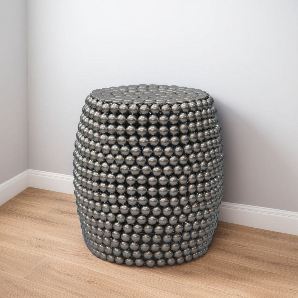 Eve 18’’ Side End Table | Silver Metallic Beads Studded Pattern | Nickel Coated Iron Frame By The Urban Port UPT-327671