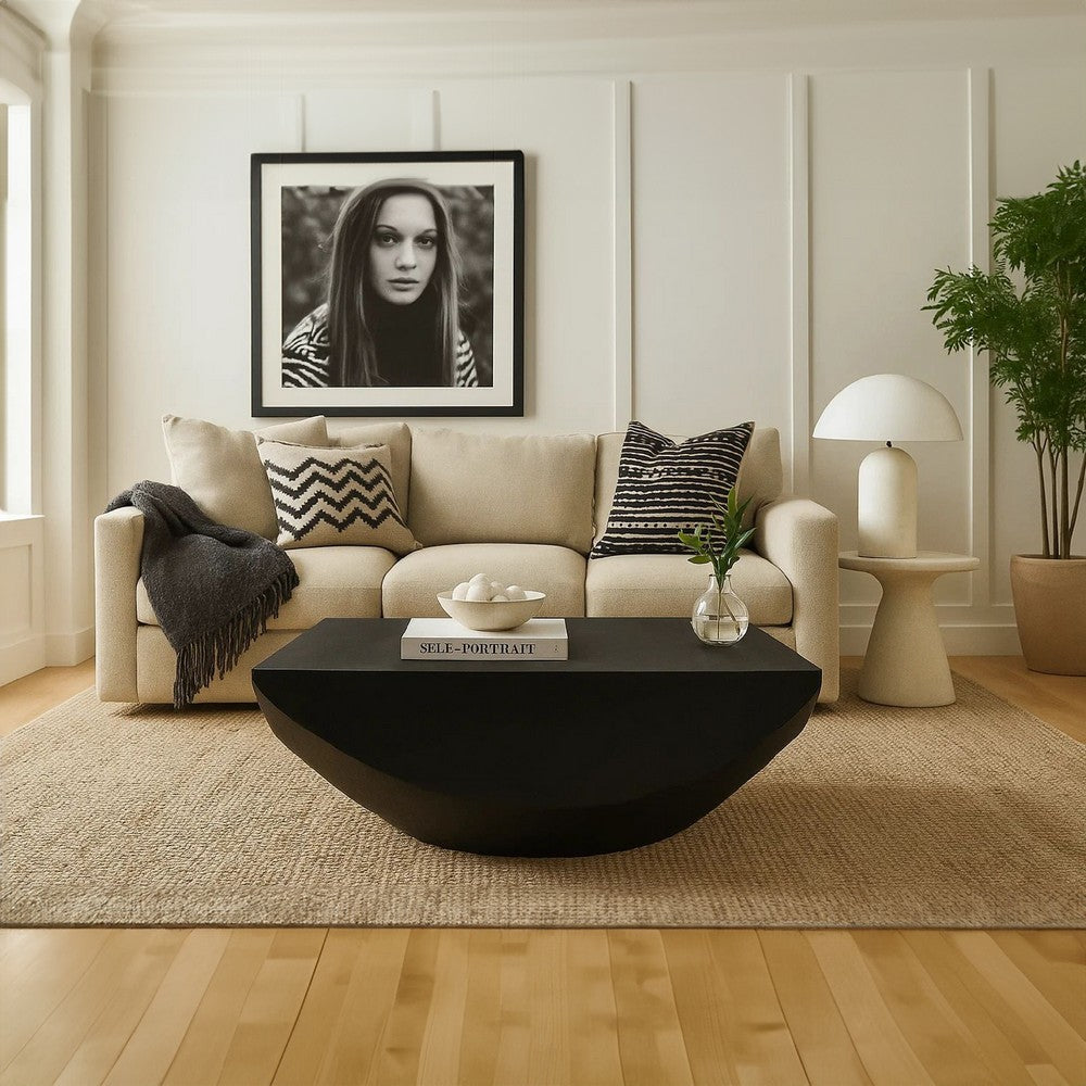 Joanie Coffee Table | 36" Square Top | Handcrafted Matte Black Mango Wood | Rounded Drum Base By The Urban Port