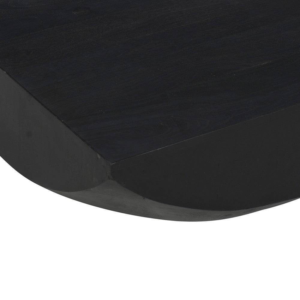 Joanie Coffee Table | 36" Square Top | Handcrafted Matte Black Mango Wood | Rounded Drum Base By The Urban Port