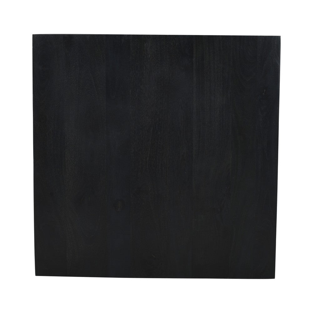 Joanie Coffee Table | 36" Square Top | Handcrafted Matte Black Mango Wood | Rounded Drum Base By The Urban Port