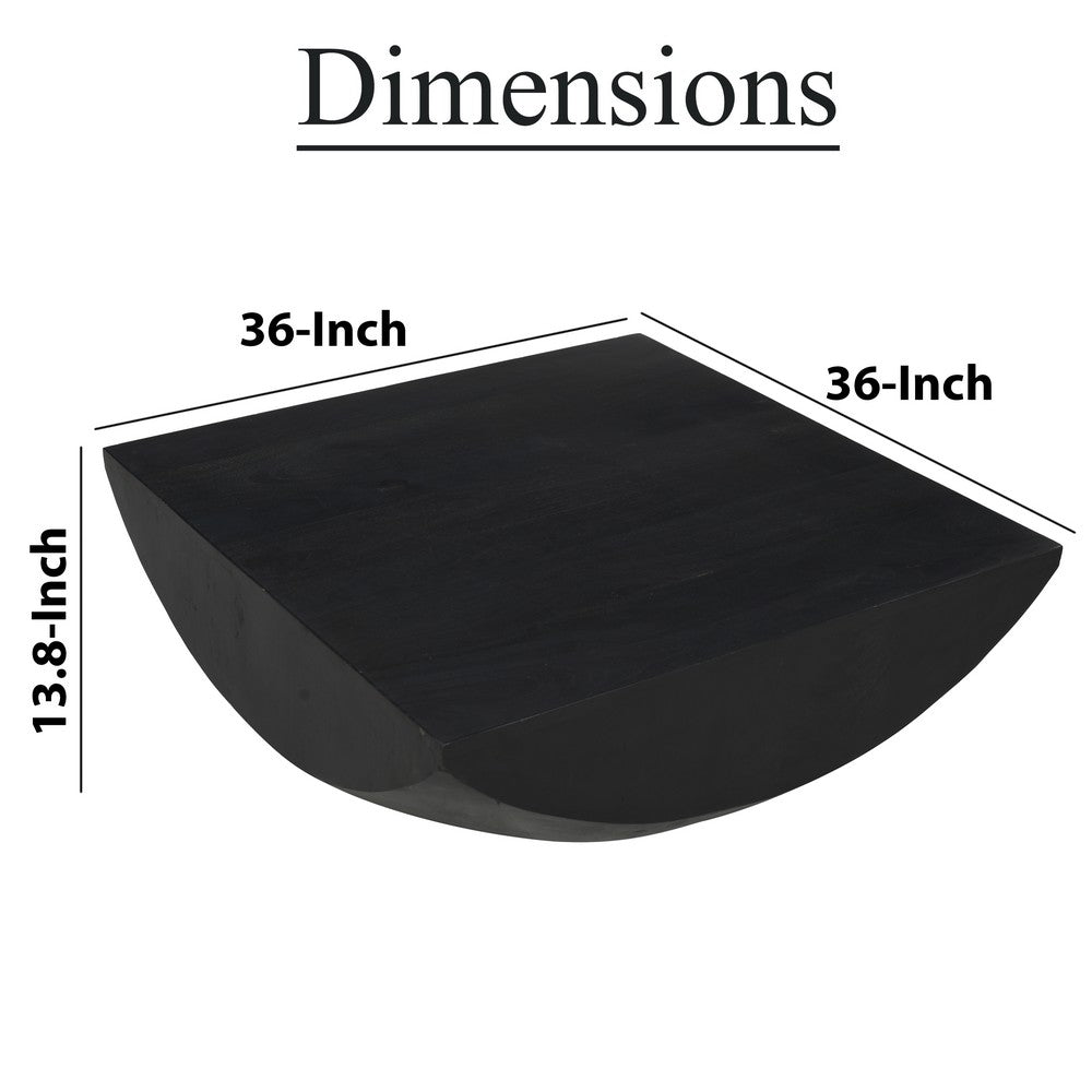 Joanie Coffee Table | 36" Square Top | Handcrafted Matte Black Mango Wood | Rounded Drum Base By The Urban Port