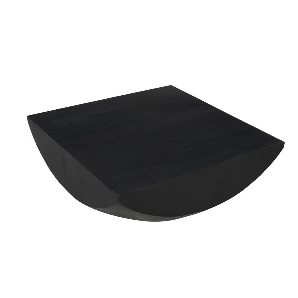 Joanie Coffee Table | 36" Square Top | Handcrafted Matte Black Mango Wood | Rounded Drum Base By The Urban Port