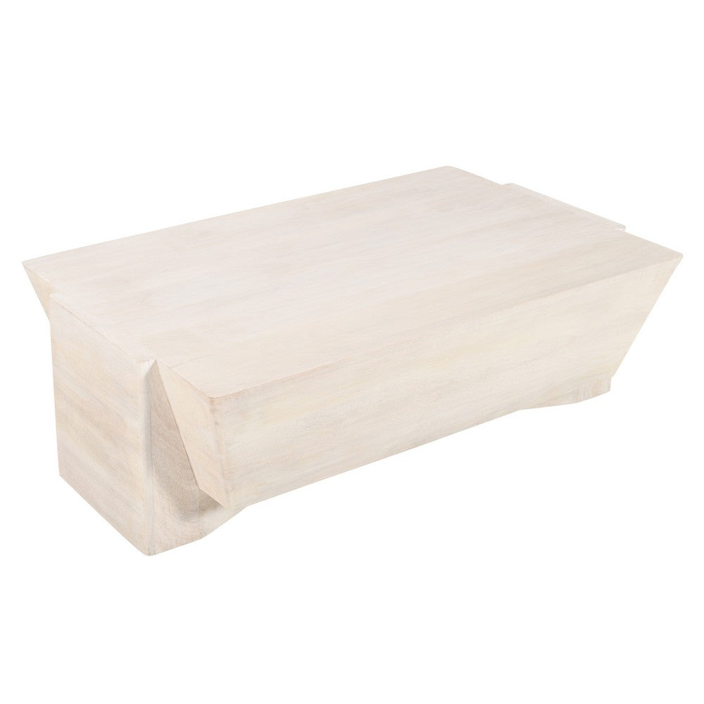 Joanie Coffee Table | 45" Rectangular Biscotti White Handcrafted Mango Wood | Solid Asymmetric Base By The Urban Port