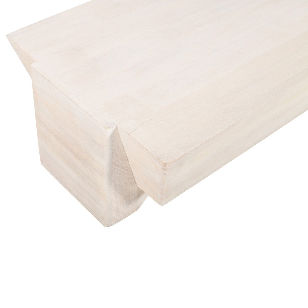 Joanie Coffee Table | 45" Rectangular Biscotti White Handcrafted Mango Wood | Solid Asymmetric Base By The Urban Port