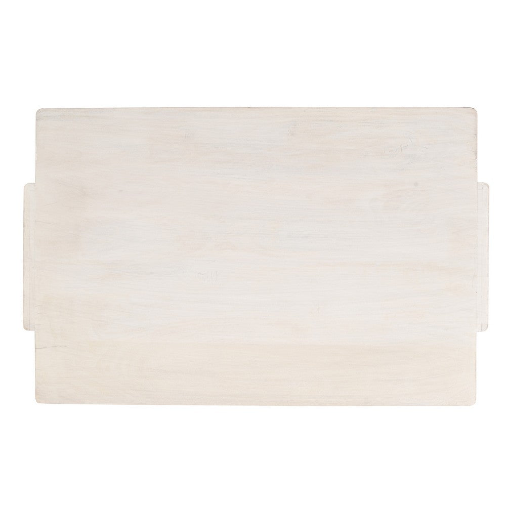 Joanie Coffee Table | 45" Rectangular Biscotti White Handcrafted Mango Wood | Solid Asymmetric Base By The Urban Port