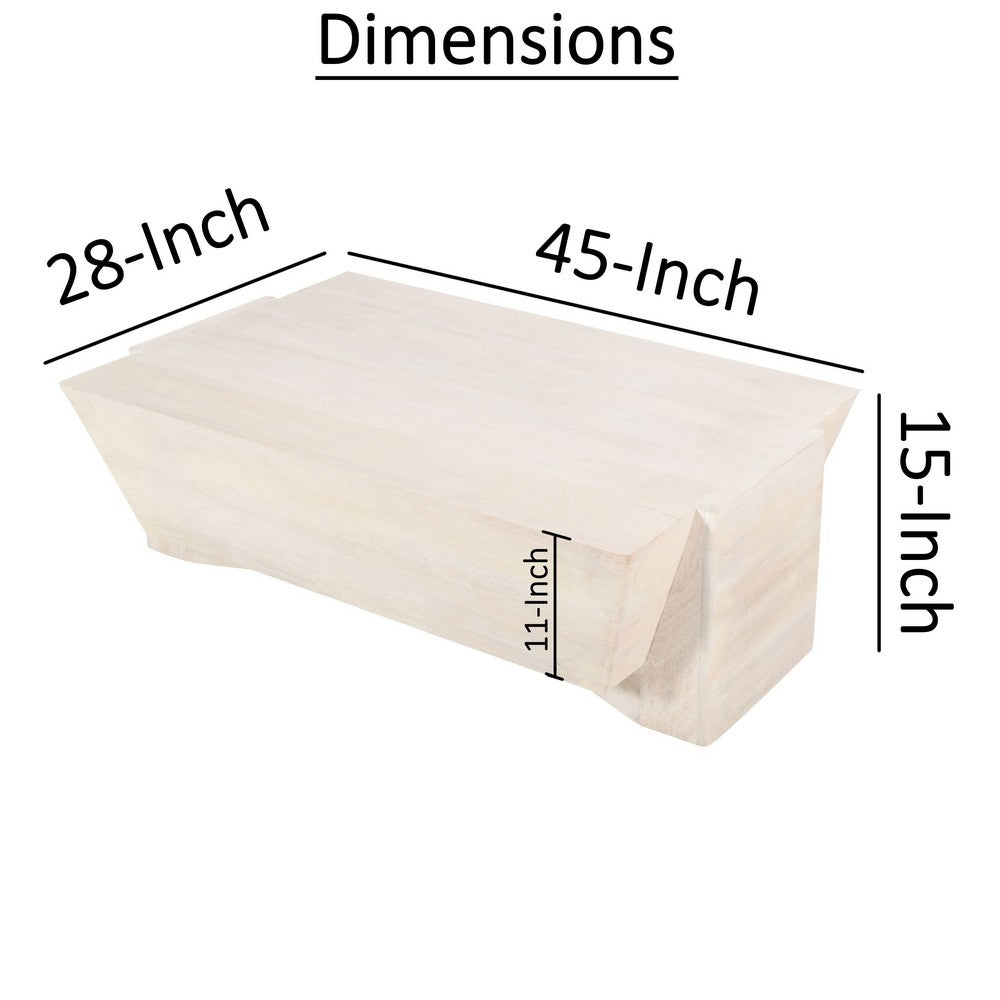 Joanie Coffee Table | 45" Rectangular Biscotti White Handcrafted Mango Wood | Solid Asymmetric Base By The Urban Port