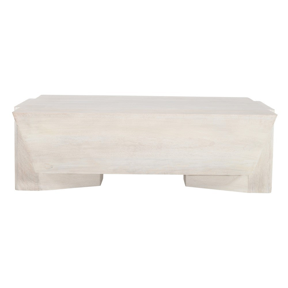 Joanie Coffee Table | 45" Rectangular Biscotti White Handcrafted Mango Wood | Solid Asymmetric Base By The Urban Port