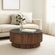 Montoya Coffee Table | 34" Round Black Top | Brown Mango Wood Fluted Plinth Base By The Urban Port