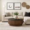 Montoya Coffee Table | 34" Round Black Top | Brown Mango Wood Fluted Plinth Base By The Urban Port