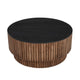 Montoya Coffee Table | 34" Round Black Top | Brown Mango Wood Fluted Plinth Base By The Urban Port