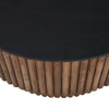 Montoya Coffee Table | 34" Round Black Top | Brown Mango Wood Fluted Plinth Base By The Urban Port