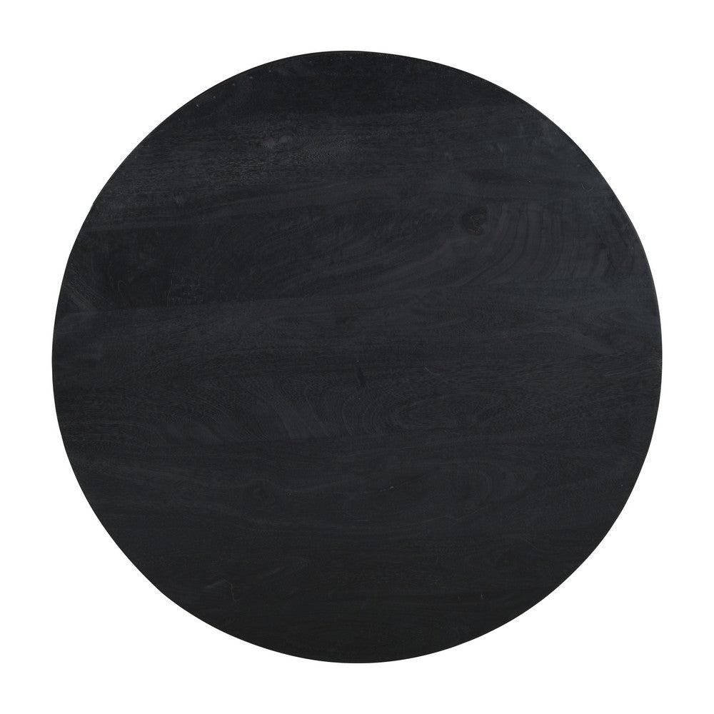 Montoya Coffee Table | 34" Round Black Top | Brown Mango Wood Fluted Plinth Base By The Urban Port
