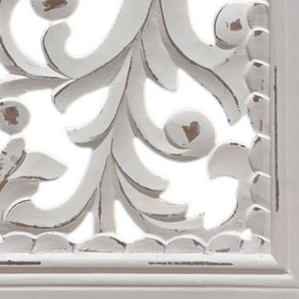 Ozy Carved Wall Art Panel Set of 2, Handcrafted Distressed White Mango Wood, 50 Inch Tall By The Urban Port