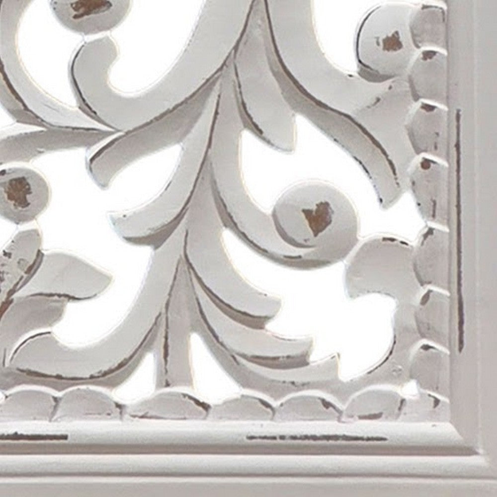 Ozy Carved Wall Art Panel Set of 2 Handcrafted Distressed White Mango Wood 50 Inch Tall By The Urban Port UPT-330432