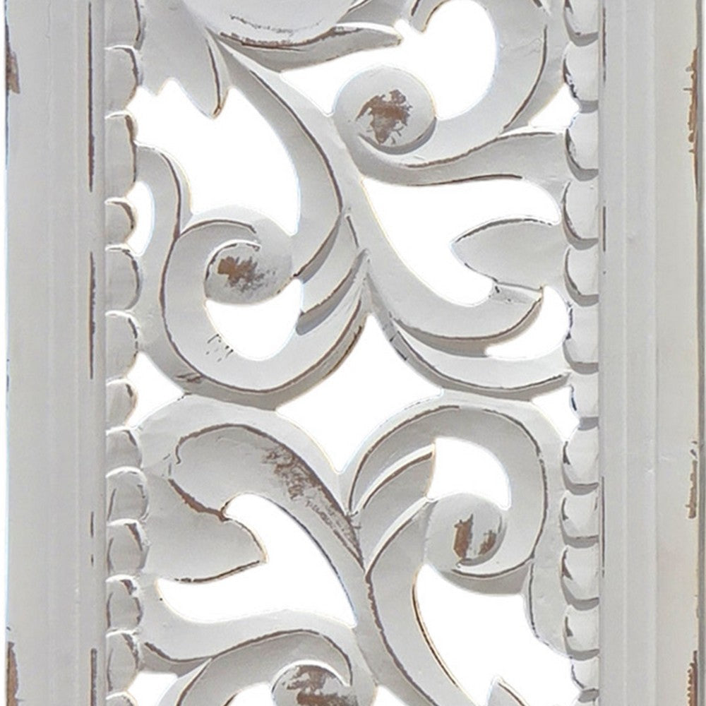Ozy Carved Wall Art Panel Set of 2 Handcrafted Distressed White Mango Wood 50 Inch Tall By The Urban Port UPT-330432