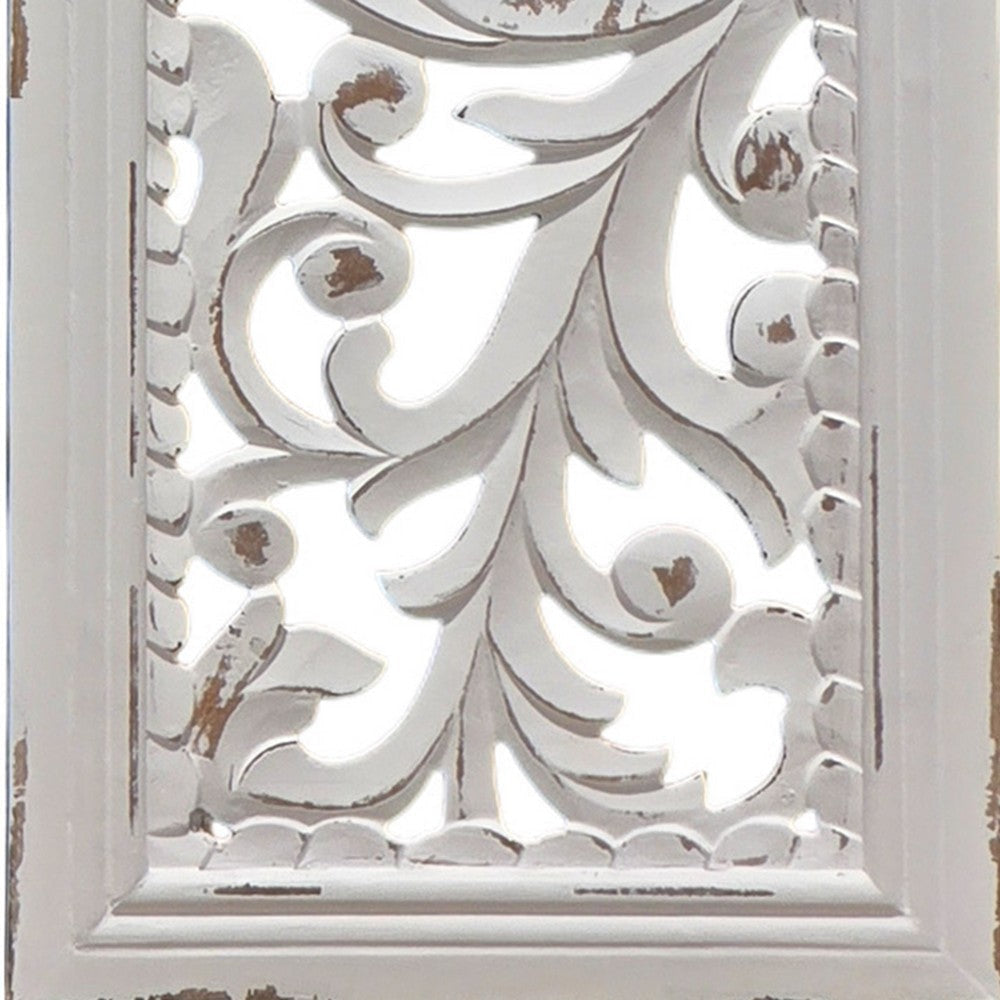 Ozy Carved Wall Art Panel Set of 2 Handcrafted Distressed White Mango Wood 50 Inch Tall By The Urban Port UPT-330432