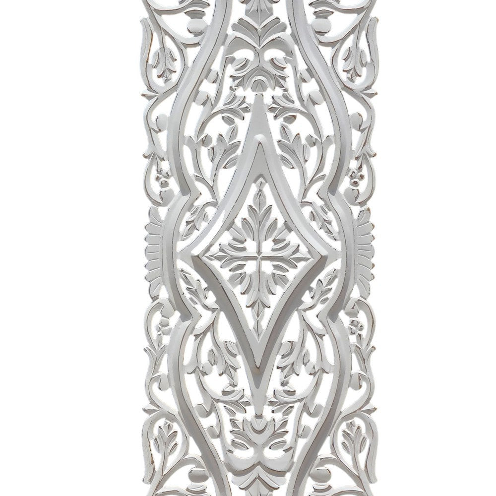 Ozy Carved Wood Wall Art Panel Set of 2 | Handcrafted Ornate Decor | Distressed White | 16x48 By The Urban Port UPT-330433