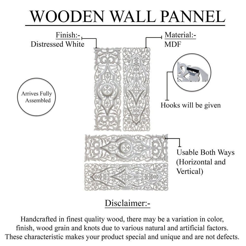 Ozy Carved Wood Wall Art Panel Set of 2 | Handcrafted Ornate Decor | Distressed White | 16x48 By The Urban Port UPT-330433