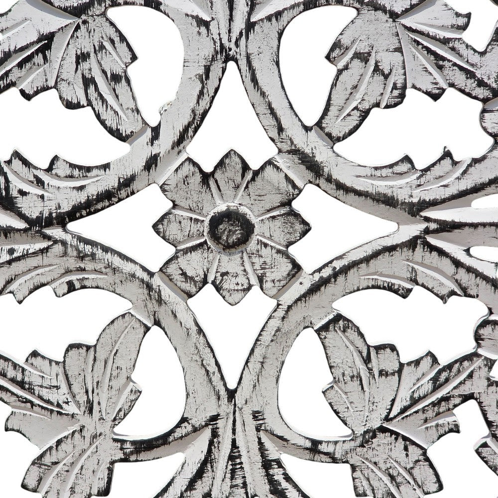 Ozy Carved Mango Wood Wall Decor| 36 Inch Square I Handcrafted Distressed Black & White By The Urban Port UPT-330434