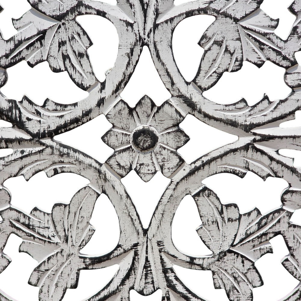 Ozy Carved Mango Wood Wall Decor| 36 Inch Square I Handcrafted Distressed Black & White By The Urban Port UPT-330434