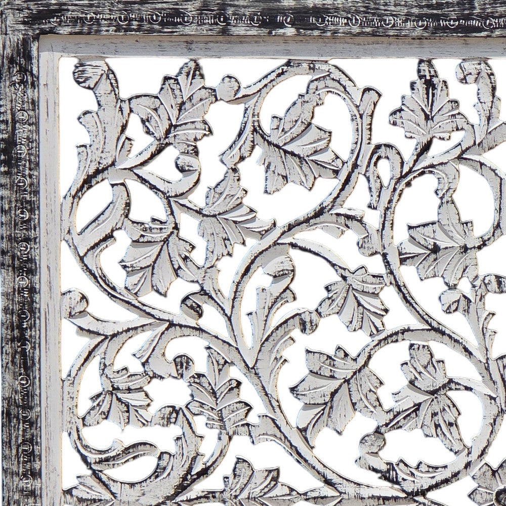 Ozy Carved Mango Wood Wall Decor| 36 Inch Square I Handcrafted Distressed Black & White By The Urban Port UPT-330434