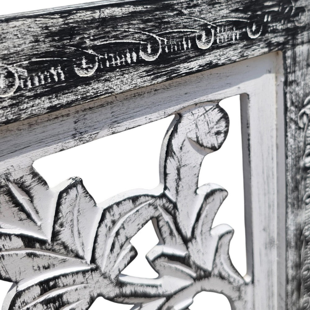 Ozy Carved Mango Wood Wall Decor| 36 Inch Square I Handcrafted Distressed Black & White By The Urban Port UPT-330434