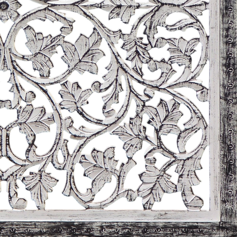 Ozy Carved Mango Wood Wall Decor| 36 Inch Square I Handcrafted Distressed Black & White By The Urban Port UPT-330434