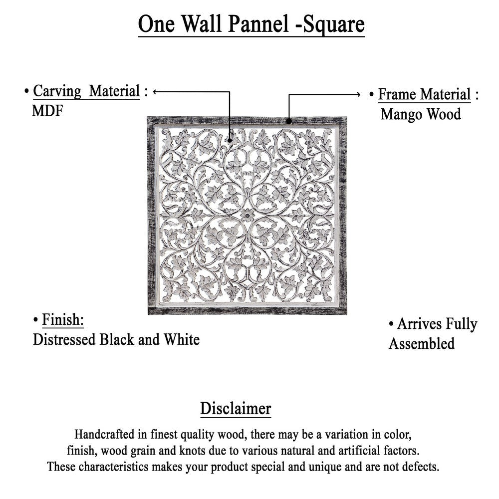 Ozy Carved Mango Wood Wall Decor| 36 Inch Square I Handcrafted Distressed Black & White By The Urban Port UPT-330434
