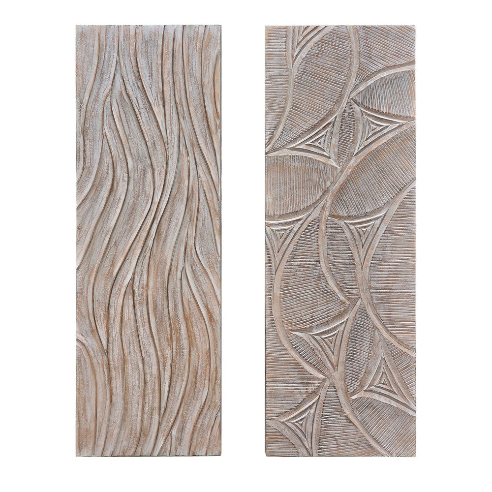 2pc Ocean Wave Wood Wall Art Panels | 16x48 Inch Abstract and Wave Pattern Decor| Gray By The Urban Port UPT-330435