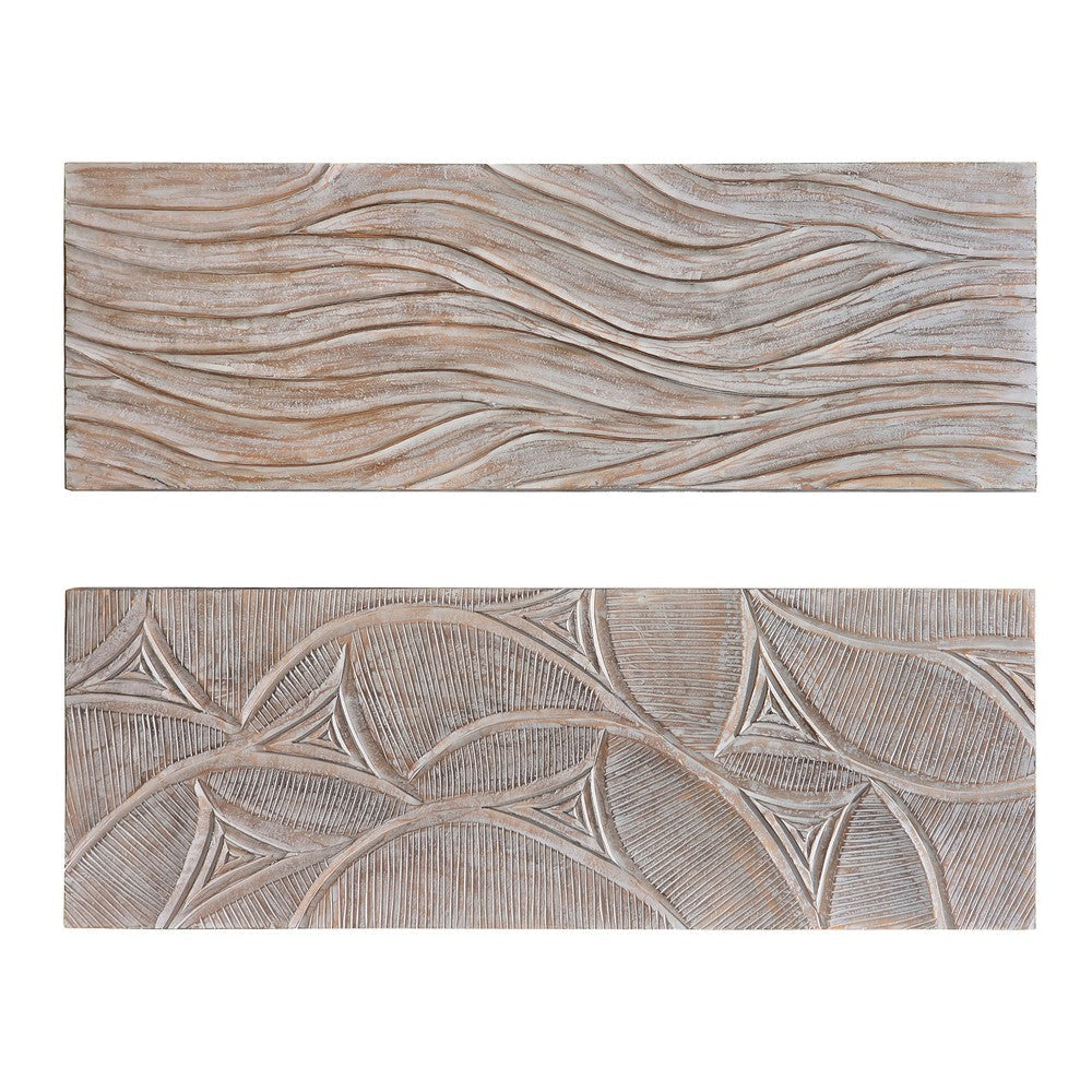 2pc Ocean Wave Wood Wall Art Panels | 16x48 Inch Abstract and Wave Pattern Decor| Gray By The Urban Port UPT-330435