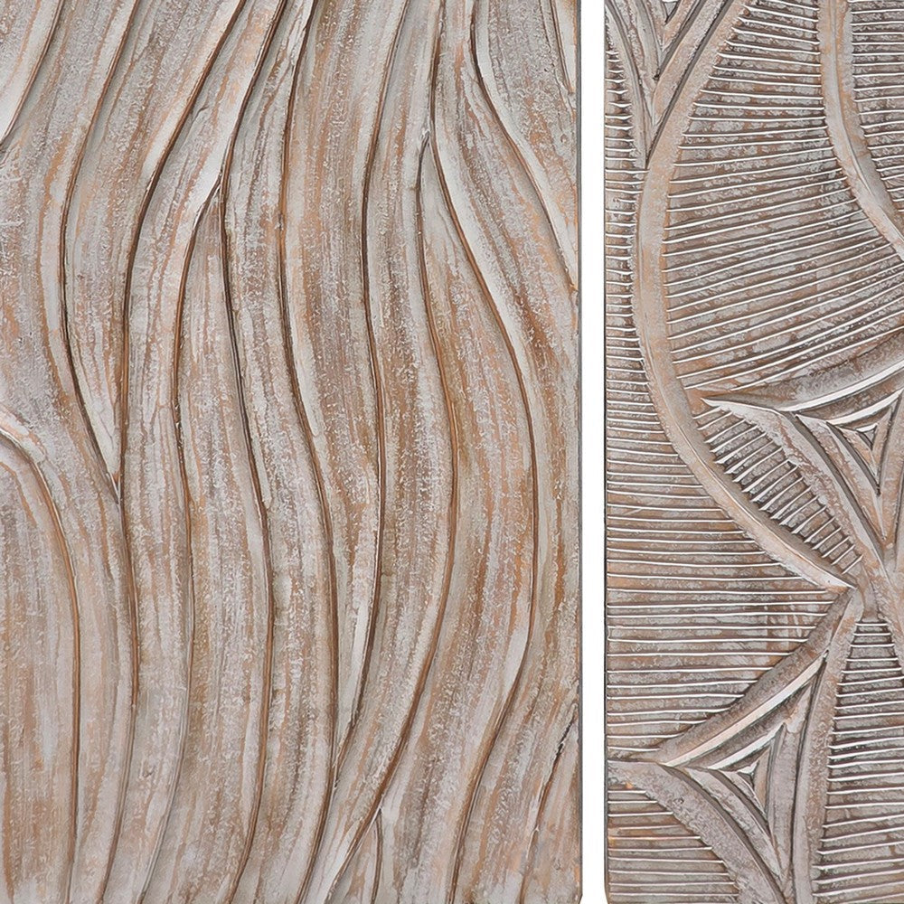 2pc Ocean Wave Wood Wall Art Panels | 16x48 Inch Abstract and Wave Pattern Decor| Gray By The Urban Port UPT-330435