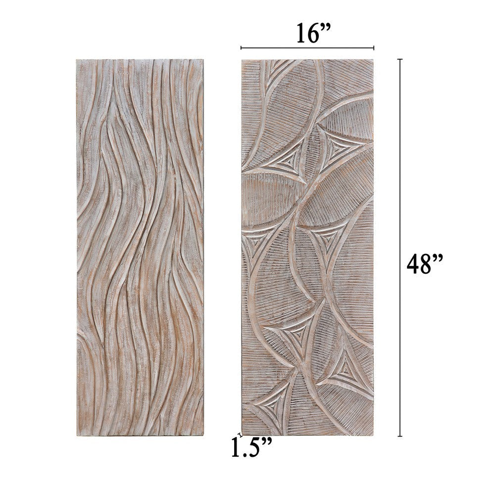 2pc Ocean Wave Wood Wall Art Panels | 16x48 Inch Abstract and Wave Pattern Decor| Gray By The Urban Port UPT-330435