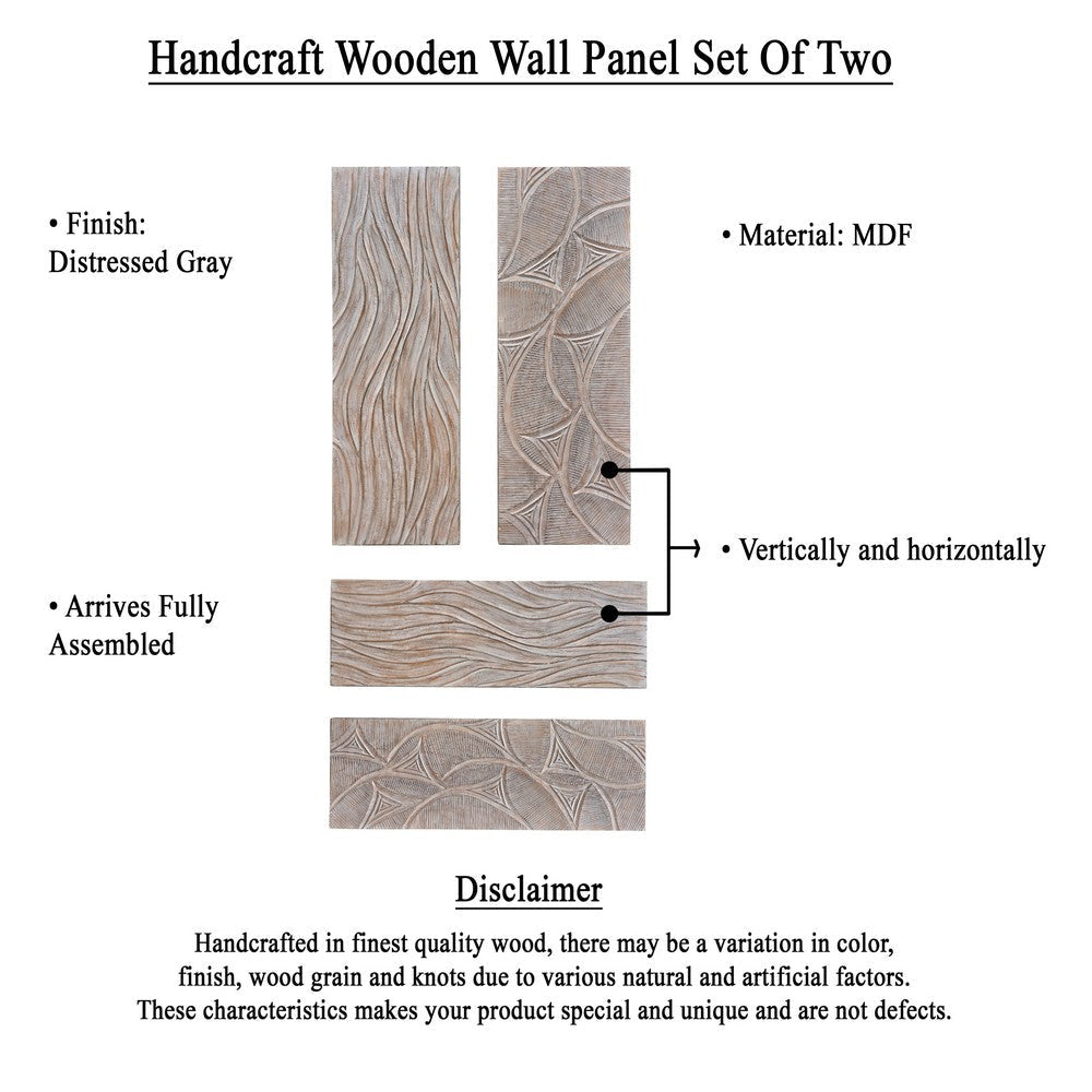 2pc Ocean Wave Wood Wall Art Panels | 16x48 Inch Abstract and Wave Pattern Decor| Gray By The Urban Port UPT-330435