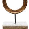Focus Tabletop Sculpture | Brown Mango Wood Ring Design | Black Iron Stem and Marble Base By The Urban Port UPT-330436