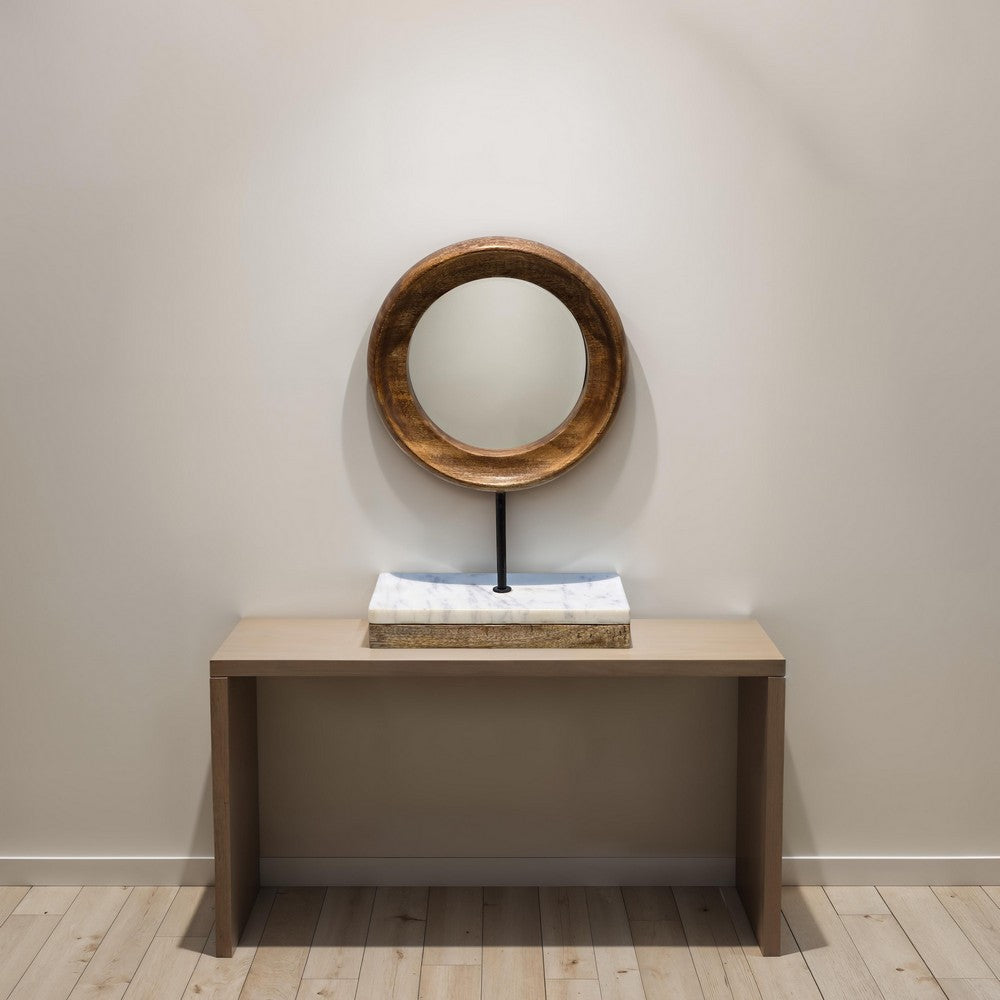 Focus Tabletop Sculpture | Brown Mango Wood Ring Design | Black Iron Stem and Marble Base By The Urban Port UPT-330436