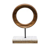 Focus Tabletop Sculpture | Brown Mango Wood Ring Design | Black Iron Stem and Marble Base By The Urban Port UPT-330436