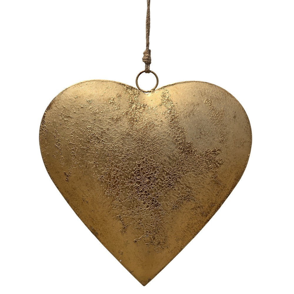 Myri Decorative Metal Heart Wall Decor Set of 3, Antique Gold Iron with Jute Hanging Rope, 12, 9.5, 7 Inches By The Urban Port