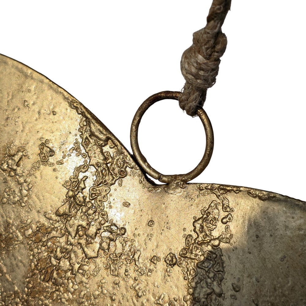 Myri Decorative Metal Heart Wall Decor Set of 3, Antique Gold Iron with Jute Hanging Rope, 12, 9.5, 7 Inches By The Urban Port