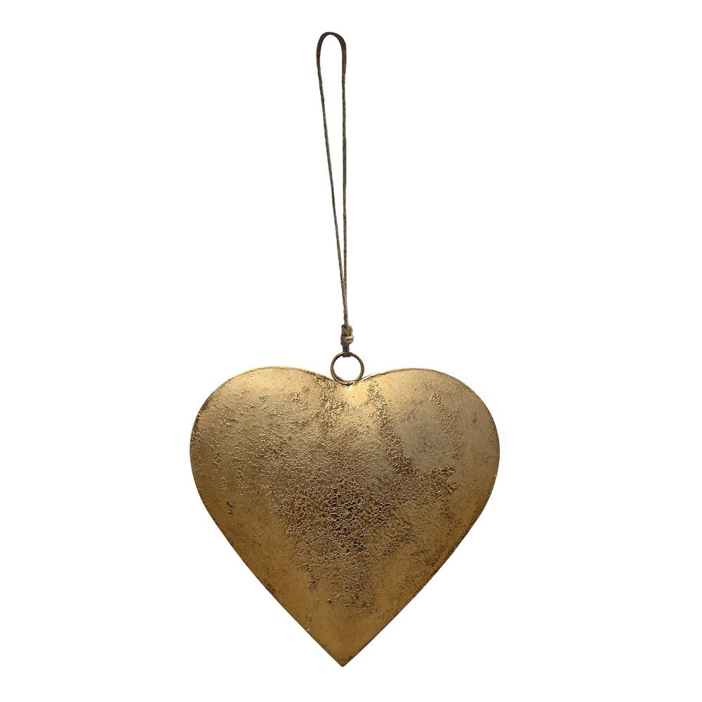Myri Decorative Metal Heart Wall Decor Set of 3, Antique Gold Iron with Jute Hanging Rope, 12, 9.5, 7 Inches By The Urban Port